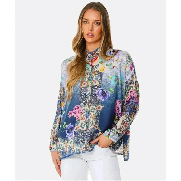 Johnny Was Elton Silk Button Down Blouse Size XXL - Picture 1 of 6